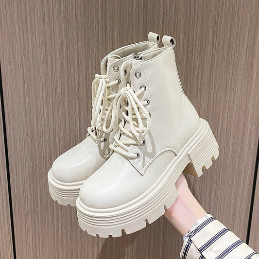 Retro Platform Versatile Thin Height-increasing Short Boots