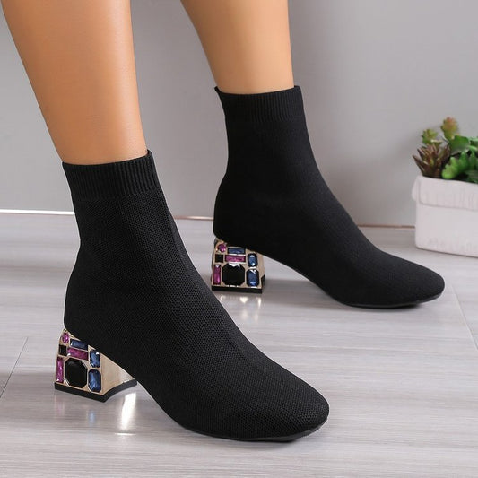 Flying Woven Square Toe Booties Women's Shoes