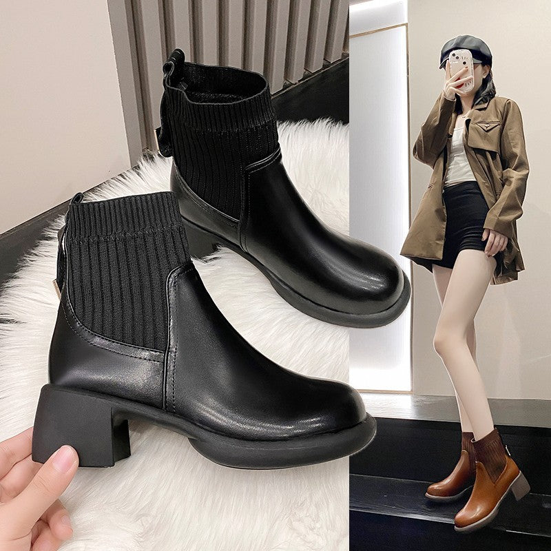 Women's Chunky Heel Square Toe Martin Boots