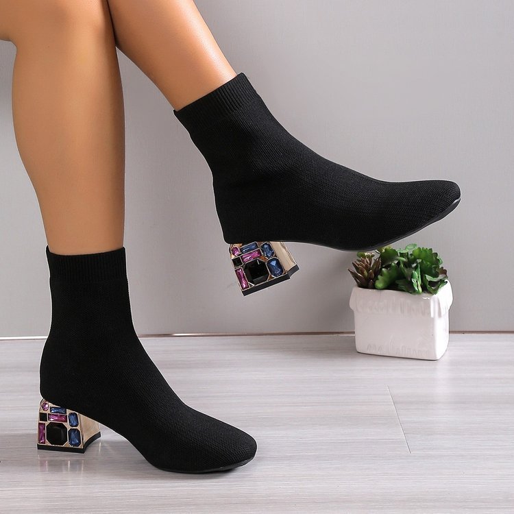 Flying Woven Square Toe Booties Women's Shoes