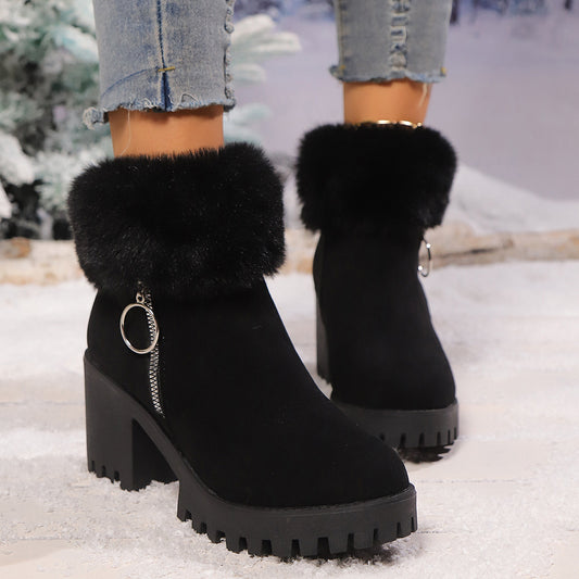 Snow Velvet Thermal And Thickening Thick Heel Women's Short Boots